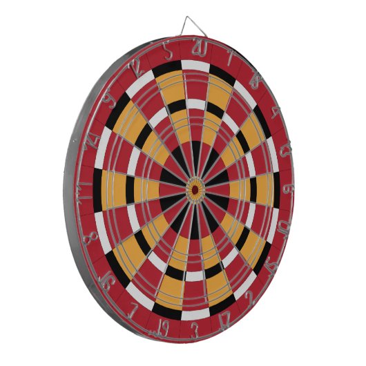 Zwart wit rood en geel dartboard dartbord (Voorkant Links)