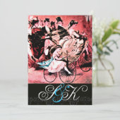 ZWART WIT ROOD FIETS TROUWEN DAMAST MONOGRAM KAART (Staand voorkant)