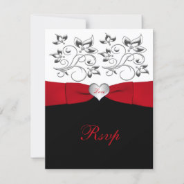 Zwart Wit Rood GEDRUKTE LINT Bloemrijke Antwoordka RSVP Kaartje