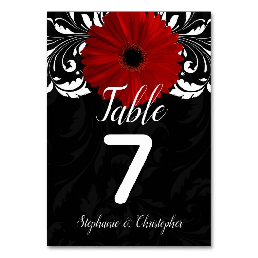 Zwart Wit Rood Gerbera Daisy Trouwtafel Nummer Kaart (Achterkant)