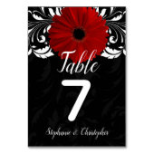 Zwart Wit Rood Gerbera Daisy Trouwtafel Nummer Kaart (Voorkant)