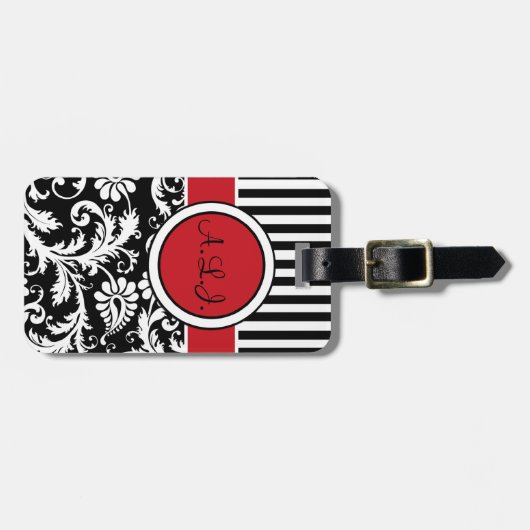 Zwart, wit, rood, gestreept Bagagelabel (Voorkant horizontaal)
