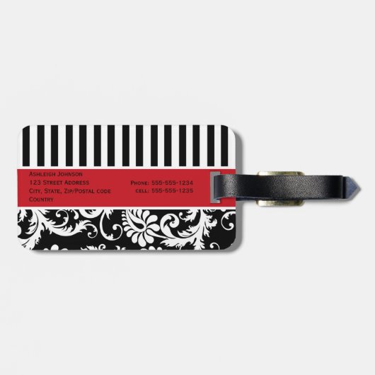 Zwart, wit, rood, gestreept Bagagelabel (Achterkant horizontaal)