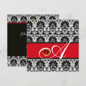 ZWART WIT ROOD GOUD DAMAST MONOGRAMM Robijn Kaart (Voorkant / Achterkant)