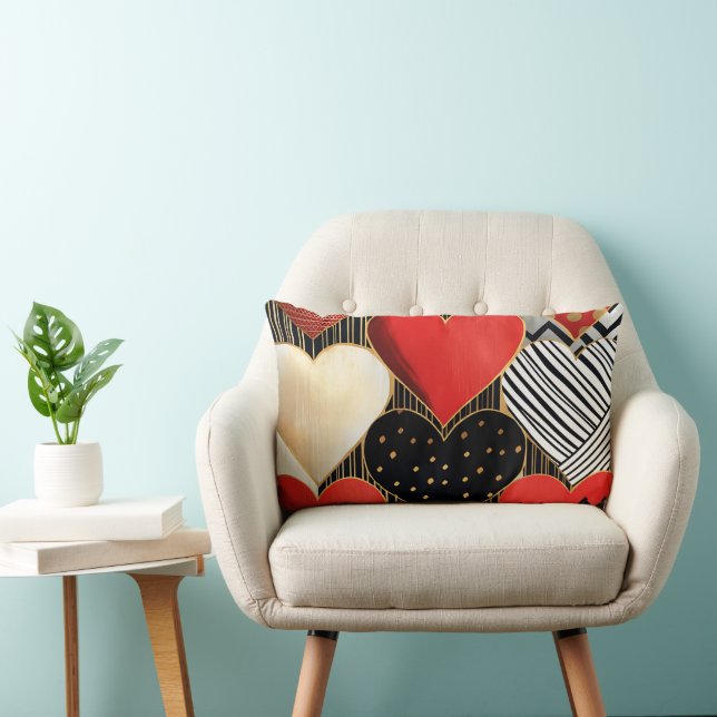 ZWART WIT ROOD GOUD MODERNE VALENTIJN HARTEN KUSSEN (Stoel)