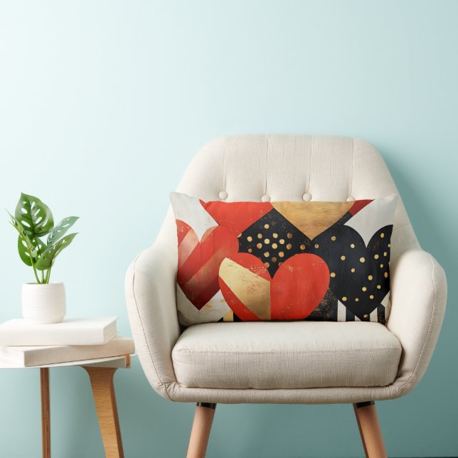 ZWART WIT ROOD GOUD MODERNE VALENTIJN HARTEN KUSSEN (Stoel)