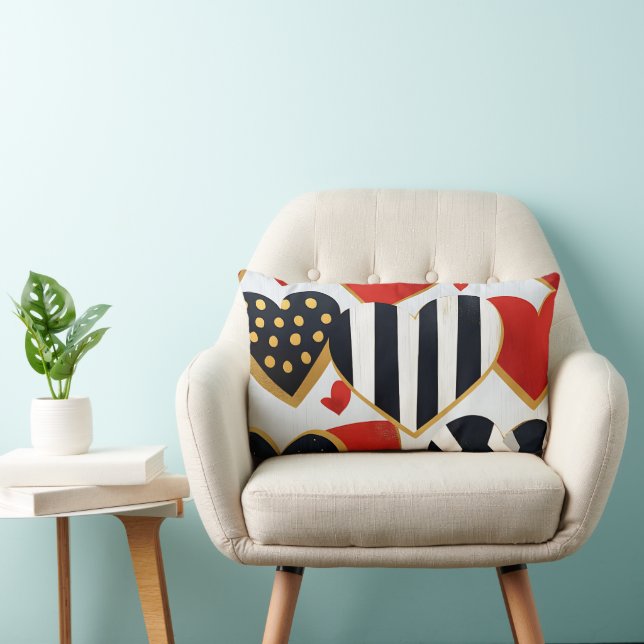 ZWART WIT ROOD GOUD MODERNE VALENTIJN HARTEN KUSSEN (Stoel)