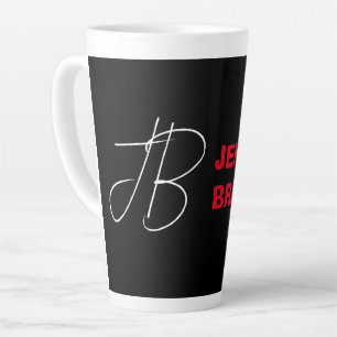 Zwart wit rood handschrift Monogram toevoegen Naam Latte Mok
