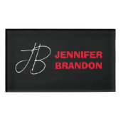 Zwart wit rood handschrift Monogram toevoegen Naam Naambadge (Voorkant)