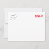 Zwart wit rood handschrift Monogram toevoegen Naam Notitiekaartje (Voorkant)