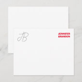 Zwart wit rood handschrift Monogram toevoegen Naam Notitiekaartje (Voorkant / Achterkant)