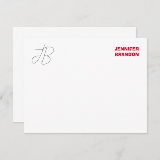 Zwart wit rood handschrift Monogram toevoegen Naam Notitiekaartje (Voorkant / Achterkant)