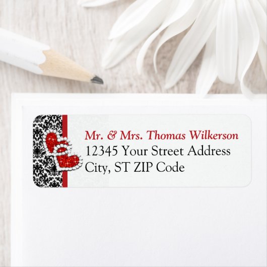 Zwart wit rood harten retour adres label (Insitu)