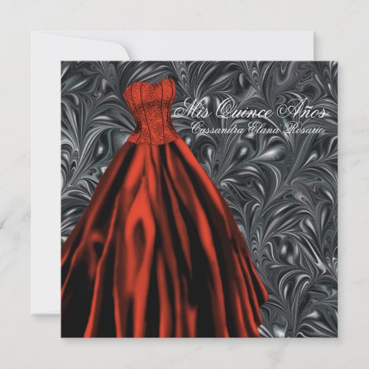 Zwart Wit Rood Jurk Zwart Rood Quinceanera Kaart (Voorkant)