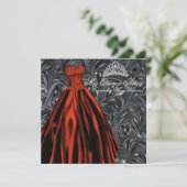 Zwart Wit Rood Jurk Zwart Rood Quinceanera Kaart (Staand voorkant)