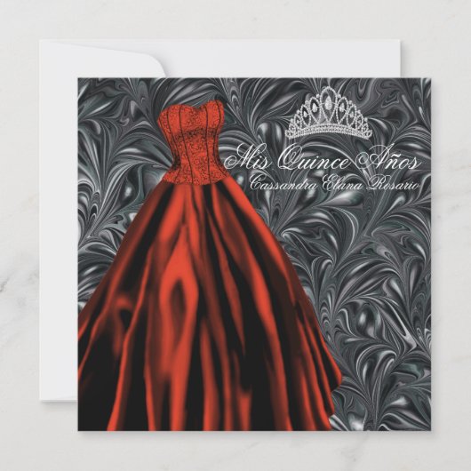 Zwart Wit Rood Jurk Zwart Rood Quinceanera Kaart (Voorkant)