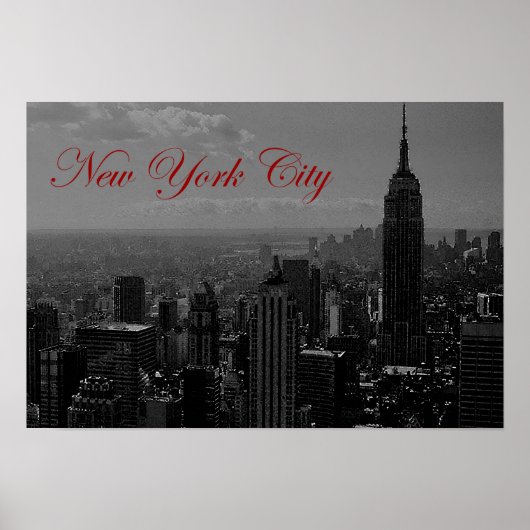 Zwart Wit Rood Kalligrafie New York City Poster (Voorkant)