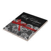 Zwart Wit Rood Kant Keepsake Wedding Favoriet Tegeltje (Zijkant)