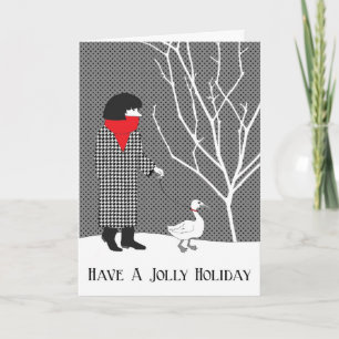Zwart Wit Rood Kerst Eend Kaart