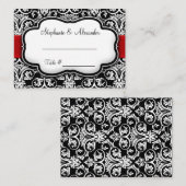 Zwart/Wit/Rood Lint Damask Bruiloft Plaatskaartje (Voorkant / Achterkant)