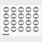 Zwart/Wit/Rood Lint Damask Bruiloft Ronde Sticker (Vel)
