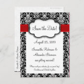 Zwart/wit/rood lint Damask Sla de datum op Aankondigingskaart (Voorkant / Achterkant)