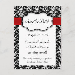 Zwart/wit/rood lint Damask Sla de datum op Aankondigingskaart