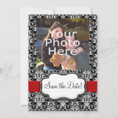 Zwart/wit/rood lint Damask Sla de datum op Save The Date (Voorkant)