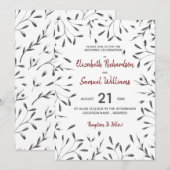 Zwart, wit rood met een witte florale bruiloft kaart (Voorkant / Achterkant)