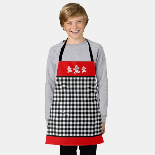 Zwart wit rood met speldenbrood schort (Gedragen)