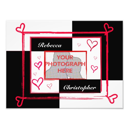 Zwart wit rood modern liefdeshart foto lijst afdruk (Voorkant)