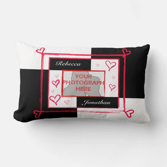 Zwart wit rood modern liefdeshart foto lijst kussen (Voorkant)