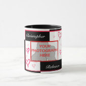 Zwart wit rood modern liefdeshart foto lijst mok (Midden)