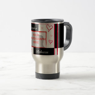 Zwart wit rood modern liefdeshart foto lijst reisbeker