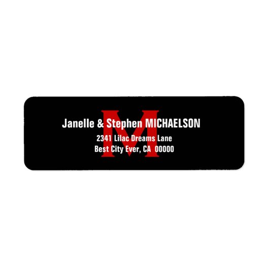 Zwart Wit Rood Modern Monogram VER 3 S306 Etiket (Voorkant)