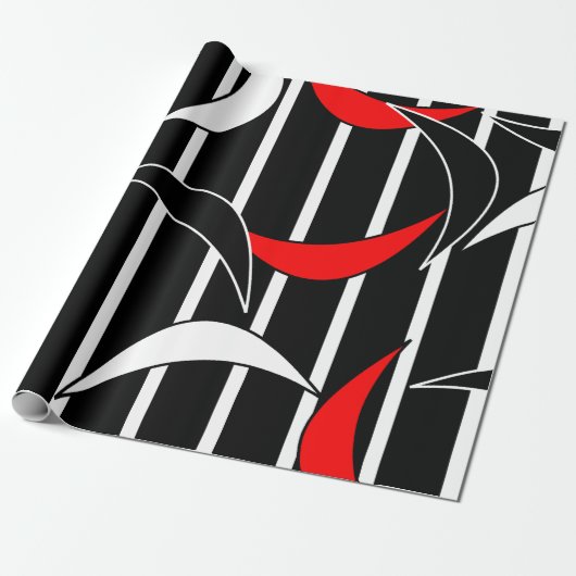 Zwart, wit, rood moderne kunst cadeaupapier (Uitgerold)