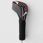 Zwart, wit, rood moderne kunst golfheadcover (Schuin)