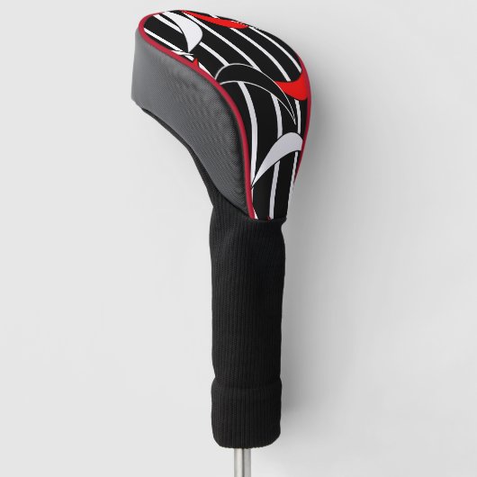 Zwart, wit, rood moderne kunst golfheadcover (Schuin)