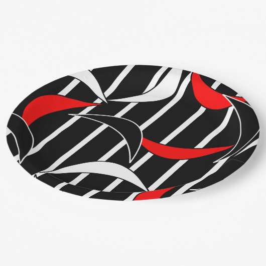 Zwart, wit, rood moderne kunst papieren bordje (Gekanteld)