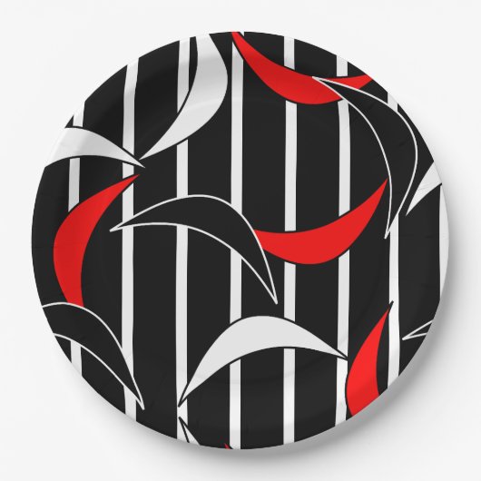 Zwart, wit, rood moderne kunst papieren bordje (Voorkant)