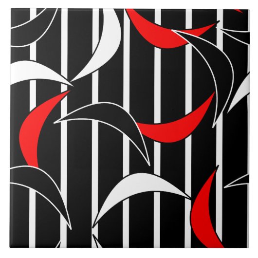 Zwart, wit, rood moderne kunst tegeltje (Voorkant)