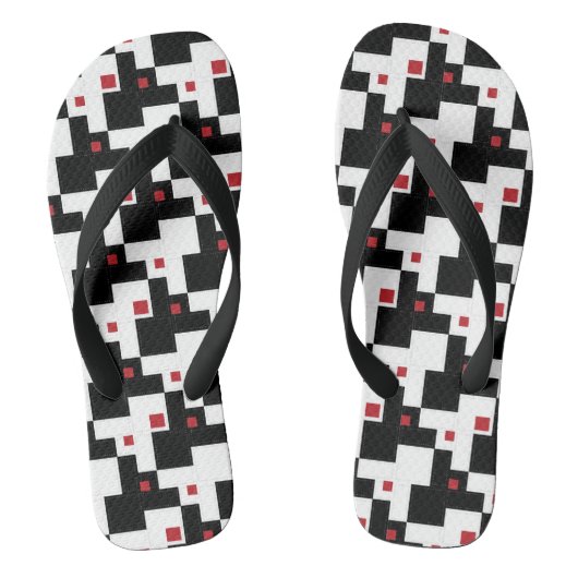 Zwart Wit Rood Moderne Vintage Patchwork Teenslippers (Voetbed)