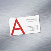 Zwart Wit Rood Monogram Initiaal Letter Attorney Magnetisch Visitekaartje (Voorbeeld)