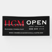 Zwart & Wit Rood Monogram Open Bedrijfsbanner Spandoek (Horizontaal)