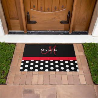 Zwart Wit Rood Monogram Script Polk Deurmat