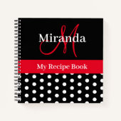 Zwart Wit Rood Monogram Script Polka Dots Recept Notitieboek (Voorkant)