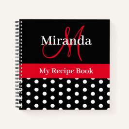Zwart Wit Rood Monogram Script Polka Dots Recept Notitieboek