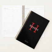 Zwart-wit rood monogram Voeg Jouw naam toe + Jaar Planner (Display)