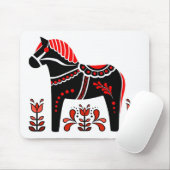 Zwart/wit/rood Noords Folk Dala paard/Friesian Muismat (Met muis)