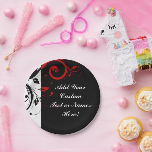 Zwart wit rood omgekeerd Zwirl Aangepast Papieren Bordje (Feest)